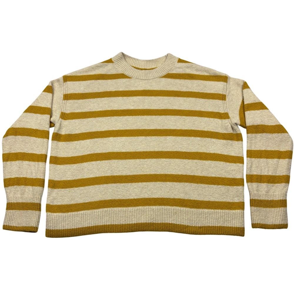 Banana Republic Cozy Pullover Sweater Womens XL Oatmeal Mustard Stripe Knit Crew